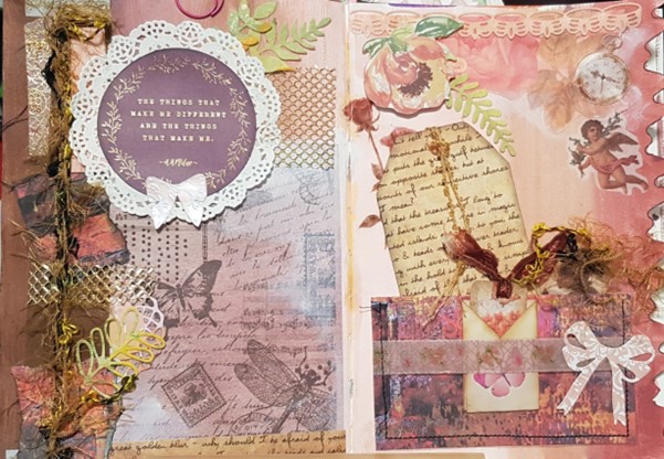 Close up of artwork with pretty quotes and bows